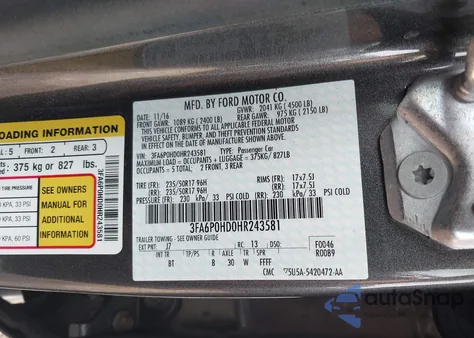 2017 Ford Fusion Se from USA, damaged, VIN 3FA6P0HD0HR243581